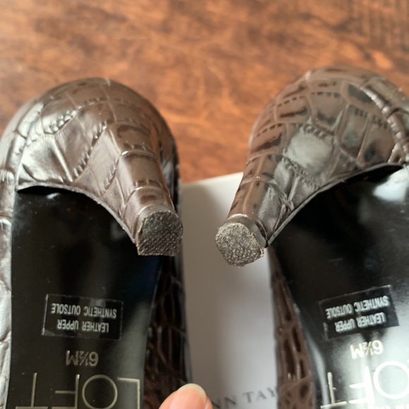 LOFT Laurie Black/Brown Pointy-Toe Croc Embossed Leather Pump Heels Size 6.5 - Picture 12 of 16